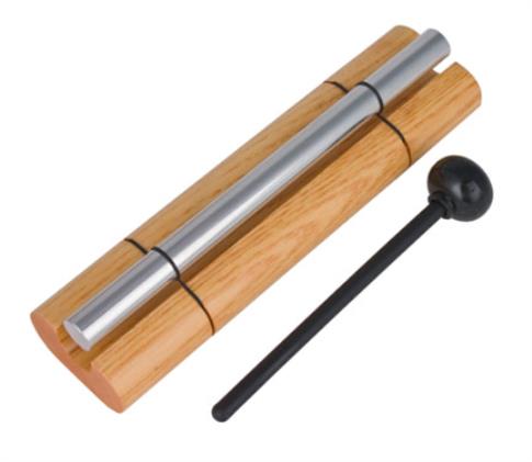 FENG SHUI CAMPANAS | CAMPANA ZENERGY 18x4.5CM.1 VARILLA MACIZA DE ALUMINIO PULIDO PLATEADO.1 MAZO Y MADERA DE FRESNO