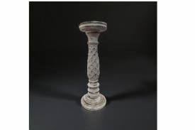 CANDELABROS Y PORTAVELAS | CANDELABRO BLANCO MADERA 12''5X12''5X35 CM.