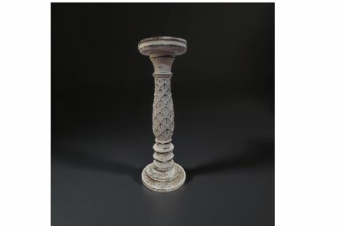 CANDELABROS Y PORTAVELAS | CANDELABRO BLANCO MADERA 12''5X12''5X35 CM.