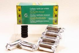 CARBONES Y COMPLEMENTOS | CARBON (CAJA VERDE) 55 MINUTOS DE COMBUSTIN APROXIMADAMENTE.  PAQUETE DE 5 PIEZAS