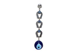 OJO TURCO | CHARM TRIPLE HERRADURA DE METAL  CON OJOS TURCOS DE CRISTAL, 4 X 22 CM.