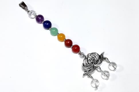 COLGANTES DE MINERALES | COLGANTE 7 CHAKRAS CON DIJE FLOR DE LOTO 8CM