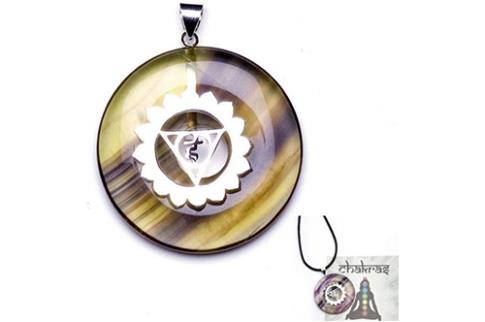 JOYERIA | COLGANTE ACERO 5 CHAKRA VISHUUDDHA GARGANTA+DONUT FLUORITA O AVENTURINA VERDE
