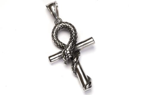 AMULETOS Y TALISMANES | COLGANTE ACERO ANKH CON SERPIENTE