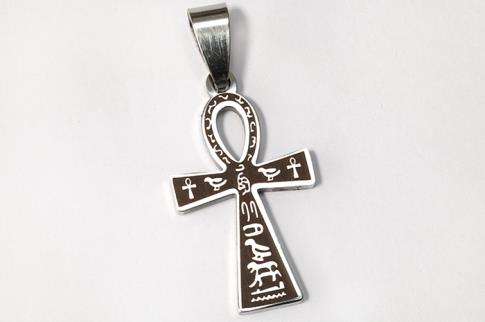 AMULETOS Y TALISMANES | COLGANTE ACERO ANKH CON SIMBOLOGIA EGIPCIA FONDO NEGRO