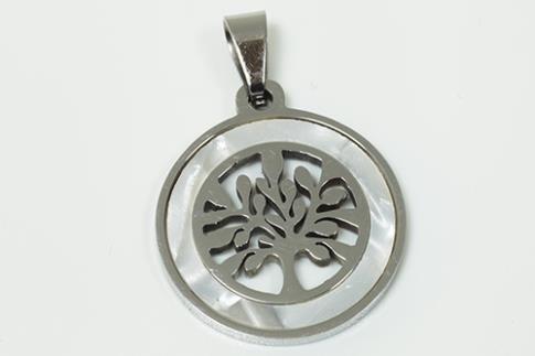 AMULETOS Y TALISMANES | COLGANTE ACERO ARBOL DE LA VIDA C/NACAR 2 X 2,3 CM