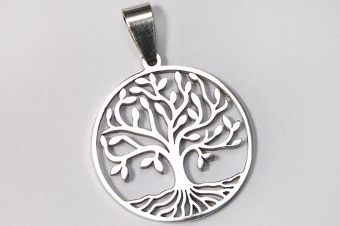 AMULETOS Y TALISMANES | COLGANTE ACERO ARBOL DE LA VIDA EN MARCO CIRCULAR