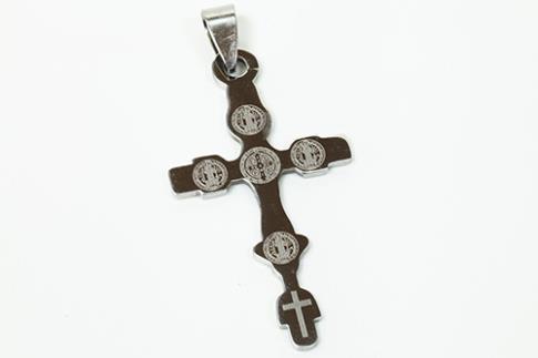 AMULETOS Y TALISMANES | COLGANTE ACERO CRUZ CON GRABADOS DE SAN BENITO 2,5 X 5 CM