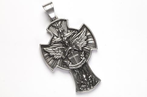 AMULETOS Y TALISMANES | COLGANTE ACERO CRUZ Y ARCANGEL SAN MIGUEL