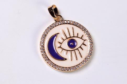 COLGANTES | COLGANTE ACERO DORADO LUNA CON OJO COLOR LILA CON BRILLANTITOS