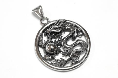 AMULETOS Y TALISMANES | COLGANTE ACERO DRAGON DENTRO DE CIRCULO