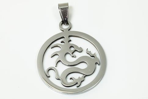 AMULETOS Y TALISMANES | COLGANTE ACERO DRAGON EN CIRCULO 3 X 4,2 CM