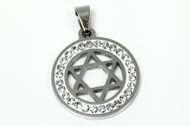 AMULETOS Y TALISMANES | COLGANTE ACERO ESTRELLA DE DAVID C/BRILLANTITOS 2 X 2,3 CM