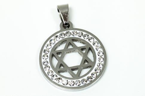 AMULETOS Y TALISMANES | COLGANTE ACERO ESTRELLA DE DAVID C/BRILLANTITOS 2 X 2,3 CM
