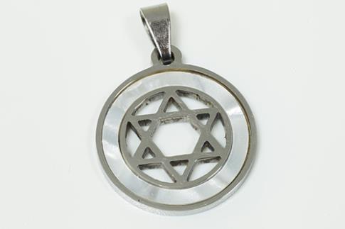 AMULETOS Y TALISMANES | COLGANTE ACERO ESTRELLA DE DAVID C/NACAR 2 X 2,8 CM