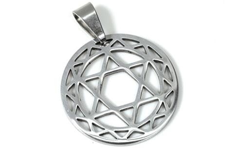AMULETOS Y TALISMANES | COLGANTE ACERO ESTRELLA DE DAVID EN CIRCULO DECORADO 2 X 2,5 CM