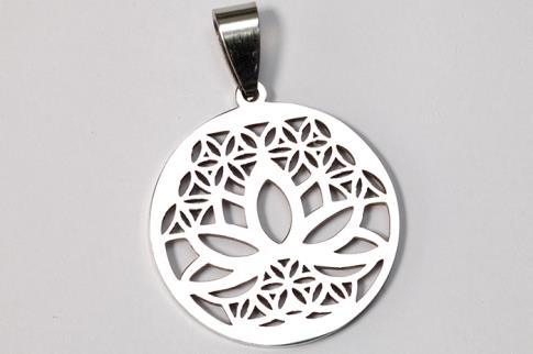 AMULETOS Y TALISMANES | COLGANTE ACERO FLOR DE LA VIDA CON FLOR DE LOTO EN MARCO CIRCULAR