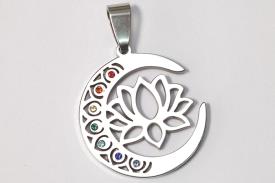 Novedades | COLGANTE ACERO FLOR DE LOTO CON LUNA 7 CHAKRAS