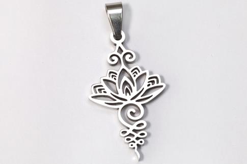 AMULETOS Y TALISMANES | COLGANTE ACERO FLOR DE LOTO CON TALLO ALARGADO