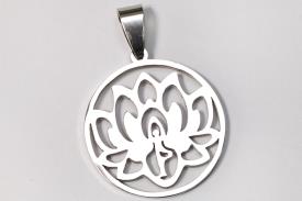 Novedades | COLGANTE ACERO FLOR DE LOTO Y FIGURA YOGUICA CON MARCO CIRCULAR