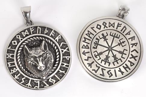 COLGANTES | COLGANTE ACERO LOBO CON RUNAS � 4 CM