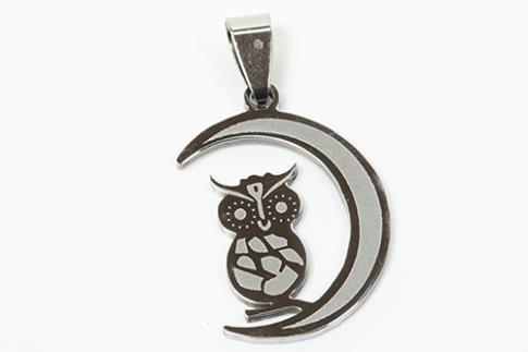 AMULETOS Y TALISMANES | COLGANTE ACERO LUNA CON BUHO 2 X 3,5 CM