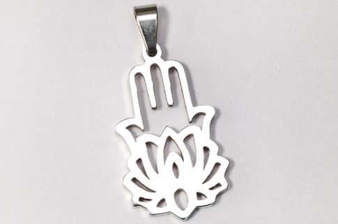 COLGANTES | COLGANTE ACERO MANO CON FLOR DE LOTO 3,5 X 1,5 CM