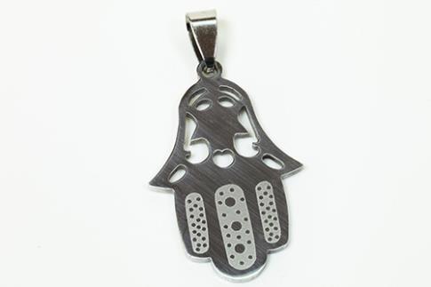 AMULETOS Y TALISMANES | COLGANTE ACERO MANO DE FATIMA GRABADA 2,3 X 4,2 CM