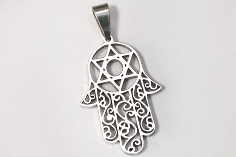 AMULETOS Y TALISMANES | COLGANTE ACERO MANO DE FATIMA LABRADA CON ESTRELLA DE DAVID