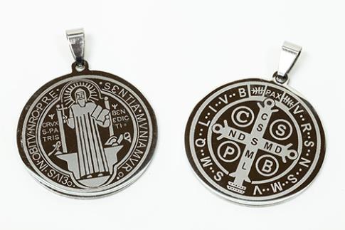 COLGANTES | COLGANTE ACERO MEDALLA SAN BENITO CON DISEO A DOBLE CARA 3,5CM