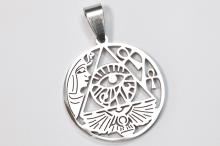 COLGANTE ACERO OJO DE HORUS CON ISIS, FARAON Y ANKHS CON MARCO CIRCULAR