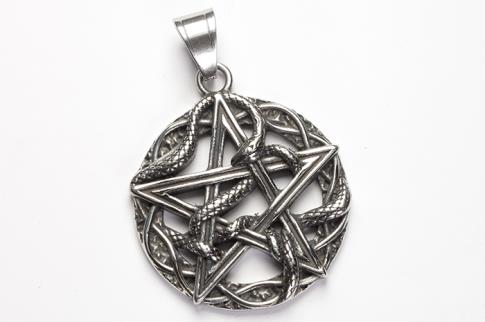 AMULETOS Y TALISMANES | COLGANTE ACERO PENTACULO CON SERPIENTE