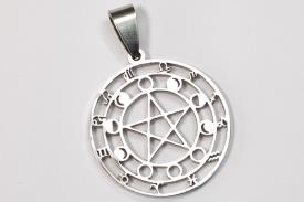 Novedades | COLGANTE ACERO PENTACULO RODEADO POR FASES LUNARES Y SIMBOLOS DEL ZODIACO