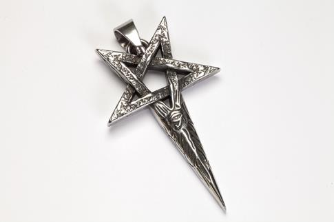 AMULETOS Y TALISMANES | COLGANTE ACERO PENTAGRAMA ESPADA CON OJO DE HORUS