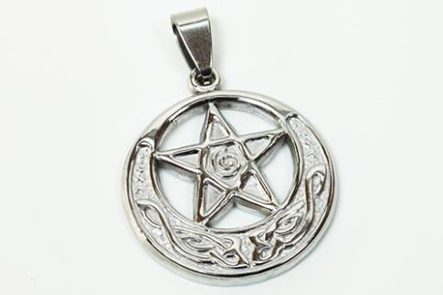 AMULETOS Y TALISMANES | COLGANTE ACERO PENTAGRAMA GRABADO GRUESO 2,5 X 3,5 X 0,2 CM