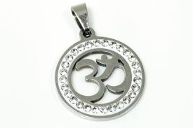 AMULETOS Y TALISMANES | COLGANTE ACERO SIMBOLO OM C/BRILLANTITOS 2 X 2,3 CM