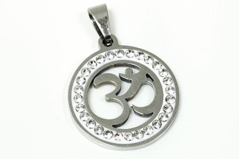 AMULETOS Y TALISMANES | COLGANTE ACERO SIMBOLO OM C/BRILLANTITOS 2 X 2,3 CM
