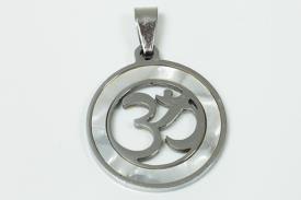 AMULETOS Y TALISMANES | COLGANTE ACERO SIMBOLO OM C/NACAR 2 X 2,3 CM