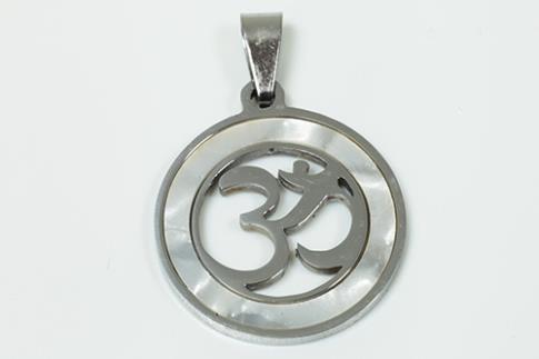 AMULETOS Y TALISMANES | COLGANTE ACERO SIMBOLO OM C/NACAR 2 X 2,3 CM