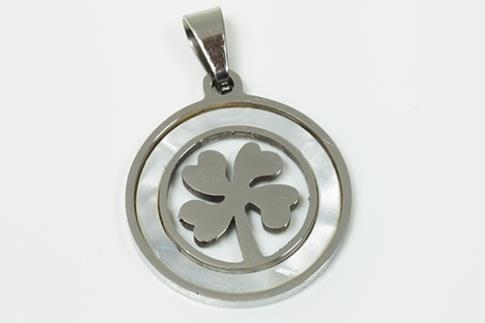 AMULETOS Y TALISMANES | COLGANTE ACERO TREBOL C/NACAR 2 X 2,7 CM