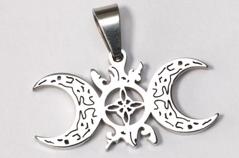 AMULETOS Y TALISMANES | COLGANTE ACERO TRIPLE LUNA CON NUDO DE BRUJAS