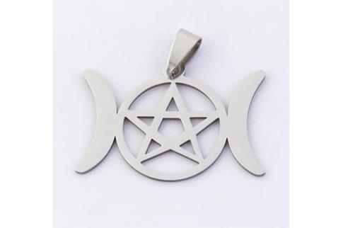 COMODIN | COLGANTE ACERO TRIPLE LUNA CON PENTAGRAMA 25X35 MM