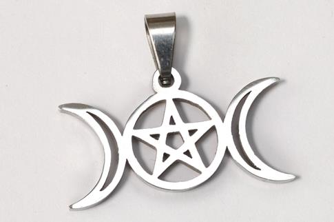 AMULETOS Y TALISMANES | COLGANTE ACERO TRIPLE LUNA CON PENTAGRAMA