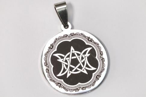 AMULETOS Y TALISMANES | COLGANTE ACERO TRIPLE LUNA CON SERPIENTE EN MARCO CIRCULAR