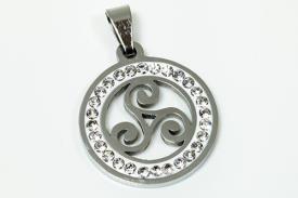 AMULETOS Y TALISMANES | COLGANTE ACERO TRIQUETA C/BRILLANTITOS 2 X 2,3 CM