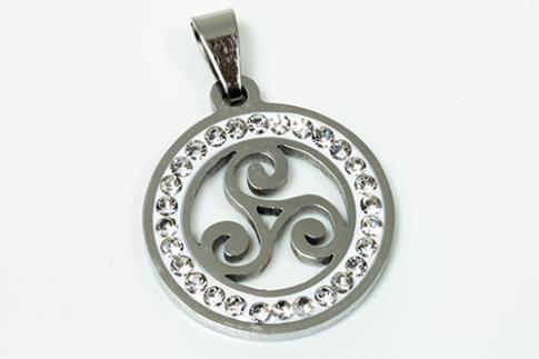 AMULETOS Y TALISMANES | COLGANTE ACERO TRIQUETA C/BRILLANTITOS 2 X 2,3 CM