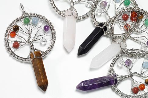 COLGANTES DE MINERALES | COLGANTE ARBOL DE LA VIDA 7 CHAKRAS Y PUNTA MINERAL (MINERALES SURTIDOS)