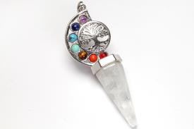 Novedades | COLGANTE ARBOL DE LA VIDA CON MINERALES 7 CHAKRAS Y PUNTA CUARZO BLANCO 6,2X2,3CM