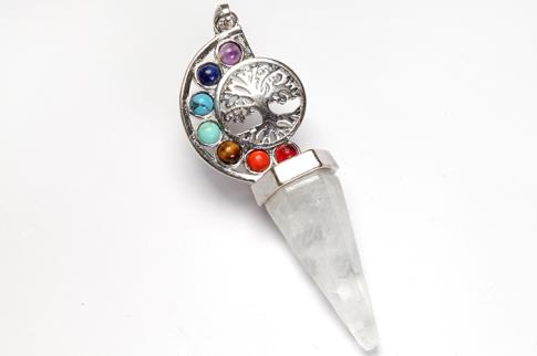 COLGANTES DE MINERALES | COLGANTE ARBOL DE LA VIDA CON MINERALES 7 CHAKRAS Y PUNTA CUARZO BLANCO 6,2X2,3CM
