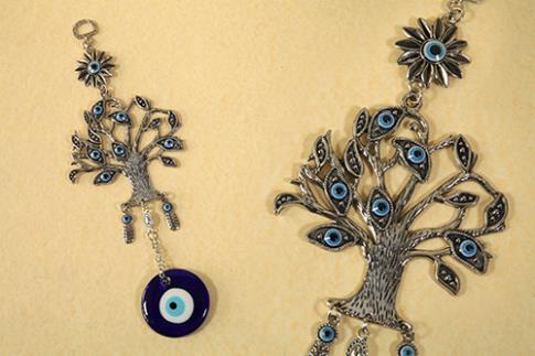 AMULETOS Y TALISMANES | COLGANTE ARBOL DE LA VIDA CON OJOS TURCOS 9.5x25CM